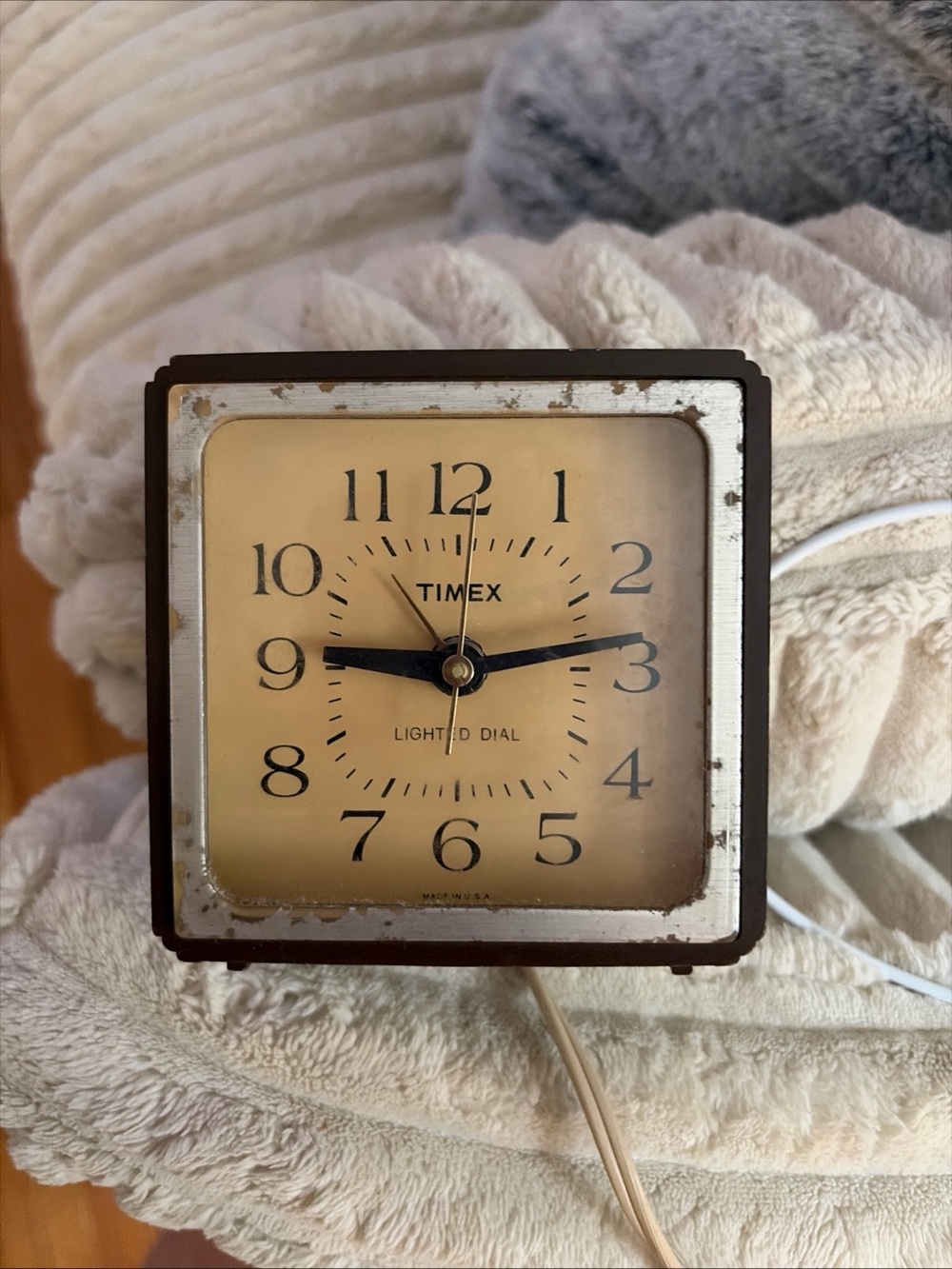 Timex Cream and faux wood grain Square Alarm Clock